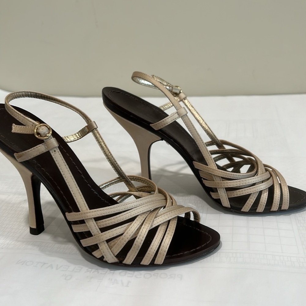 BCBG Cream High Heeled Sandals with Strappy Design